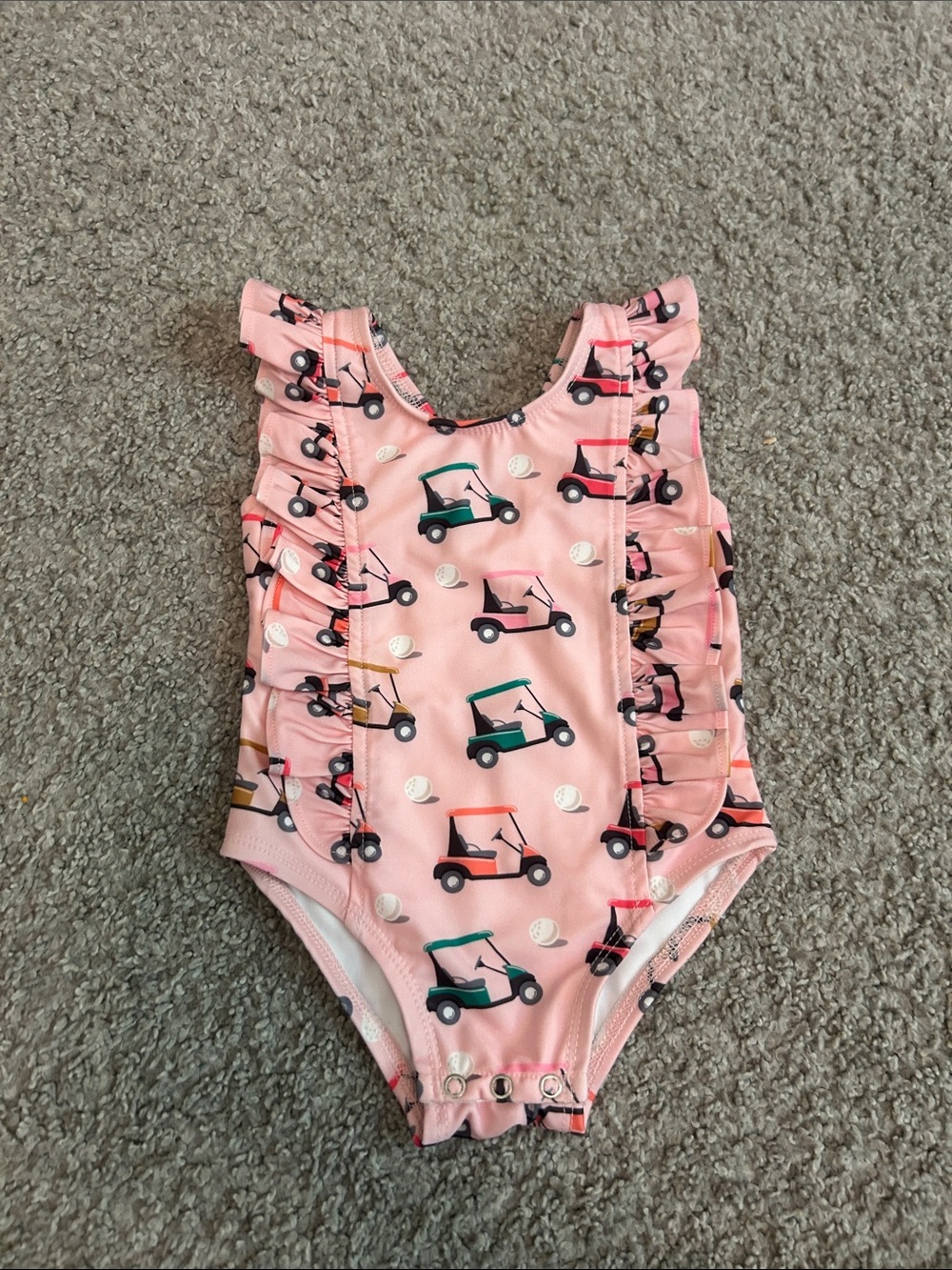 Girls Pink Golf Cart Ruffle One-Piece Swimsuit